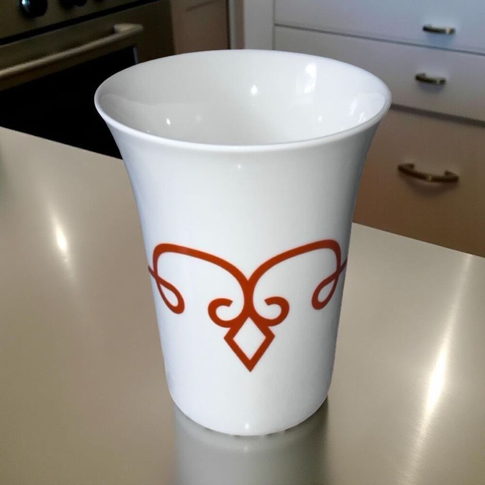 Starbucks 2014 Tea Coffee Mug Cup Pumpkin Orange Diamond Scroll Tall Tazo Fluted